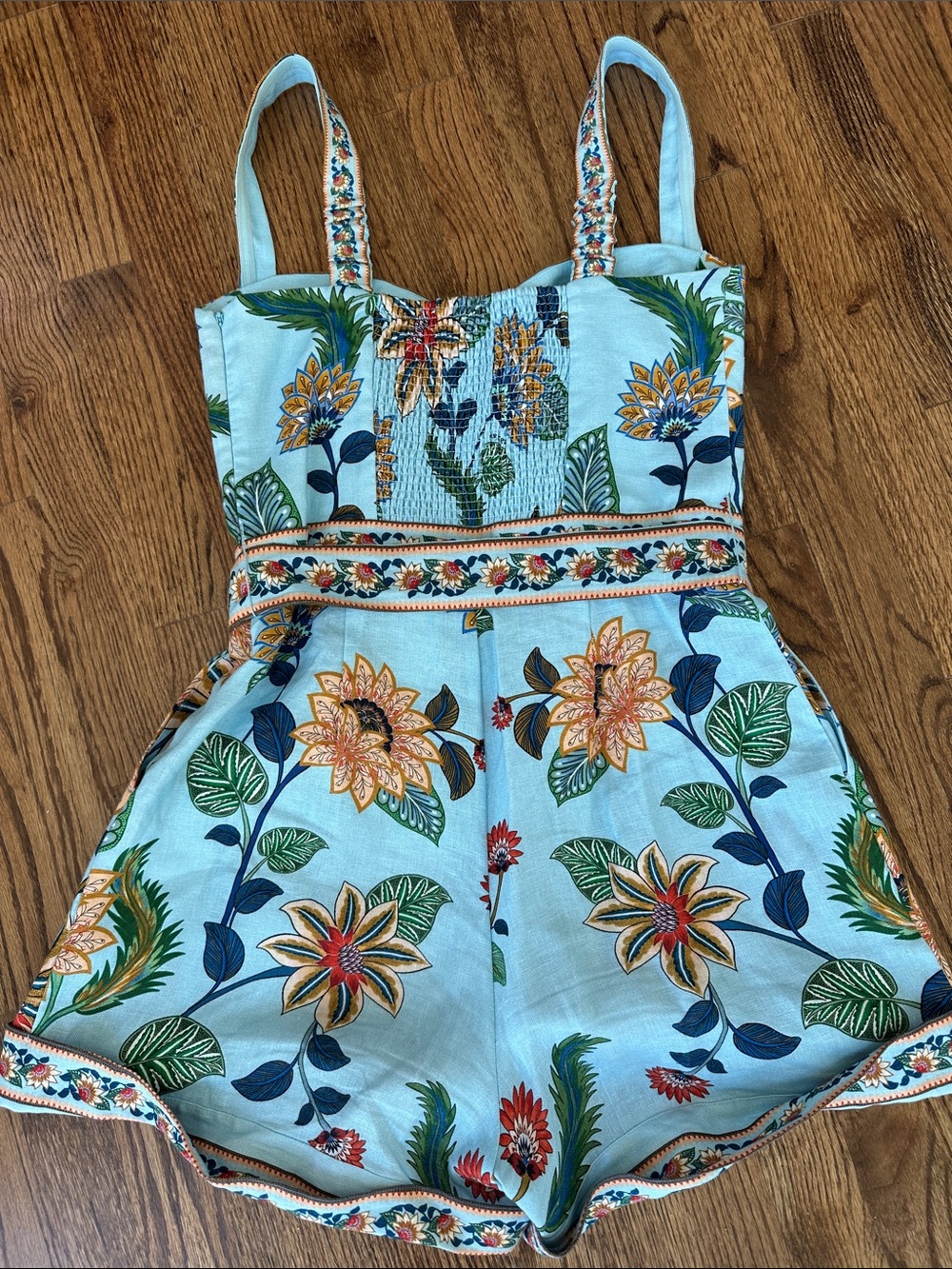 FARM Rio Sky Blue Floral Belted Romper - Picture 4 of 5
